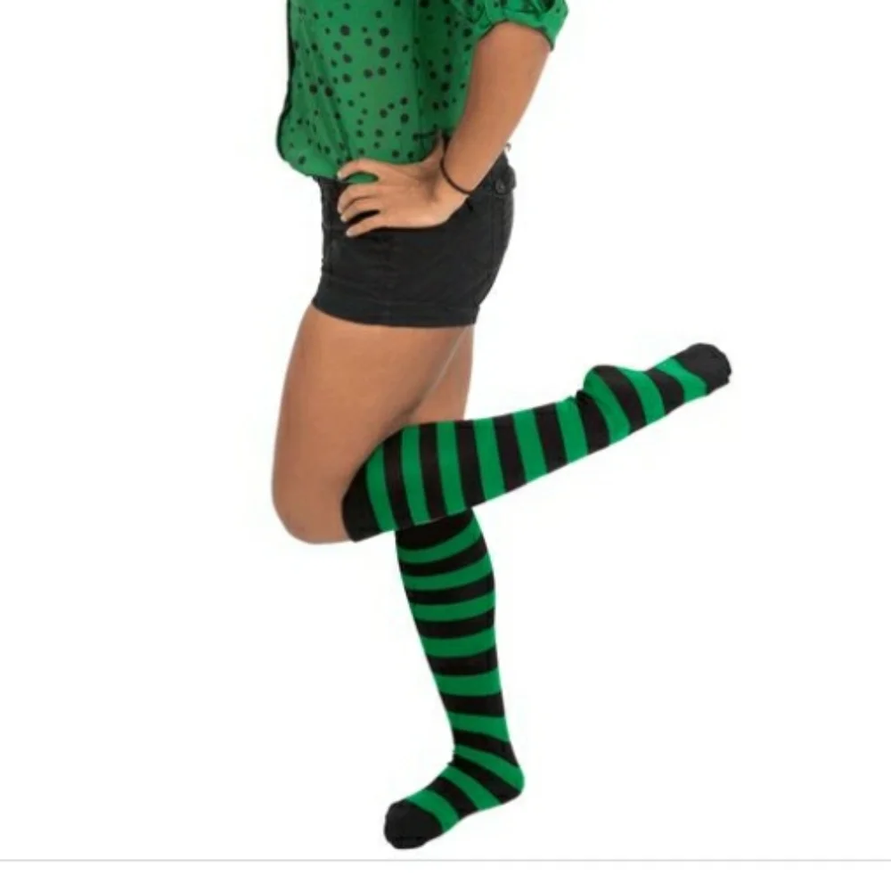 (One Size) Blk/ Green Mid Thigh Stocking (Free w Bundle Buy)